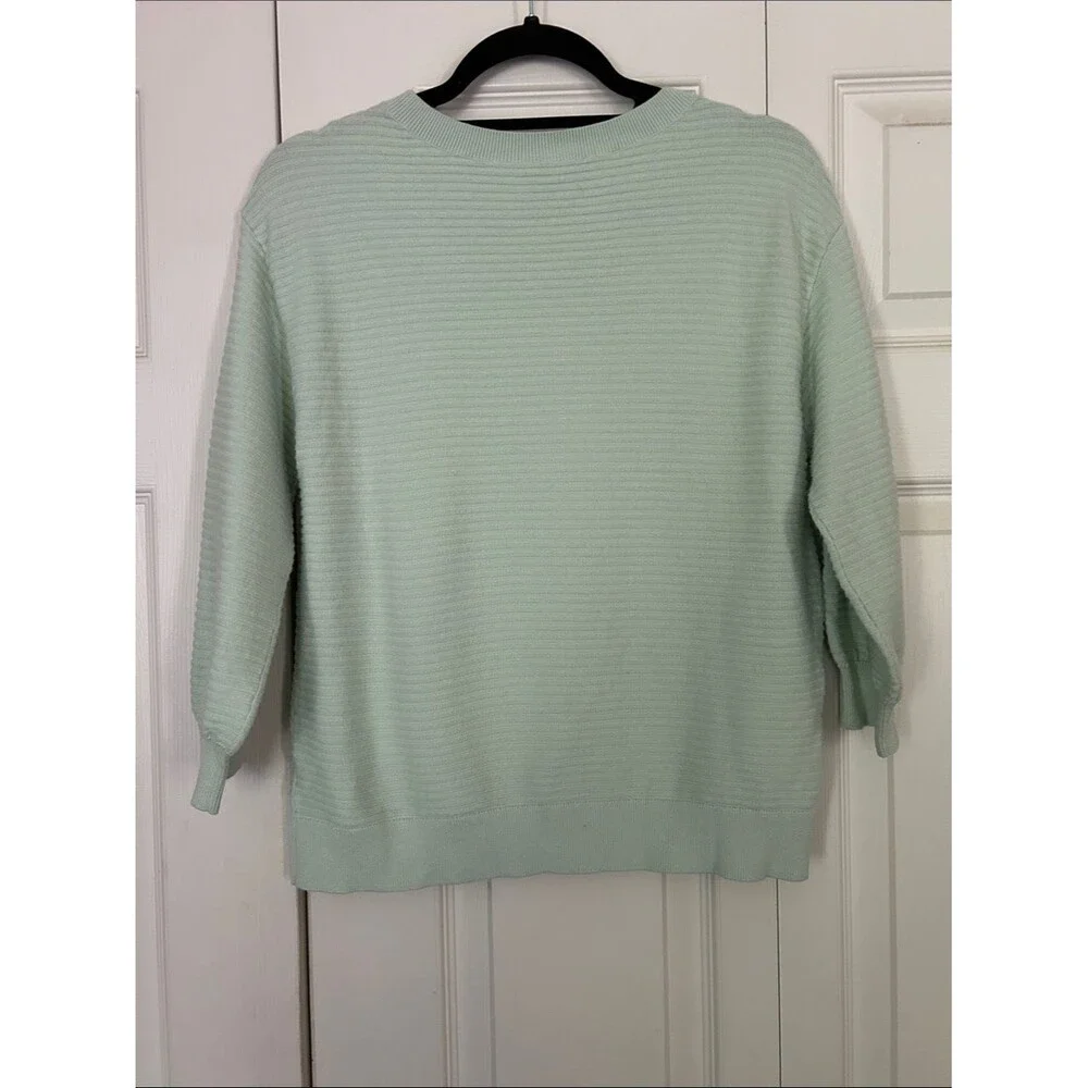 TALBOTS Small Mint Green Ribbed Crewneck Sweater Pastel Stretch Soft Neutral